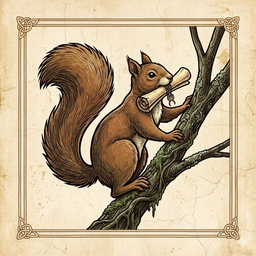 The RATR mark: a squirrel climbing the tree with a scroll in its mouth